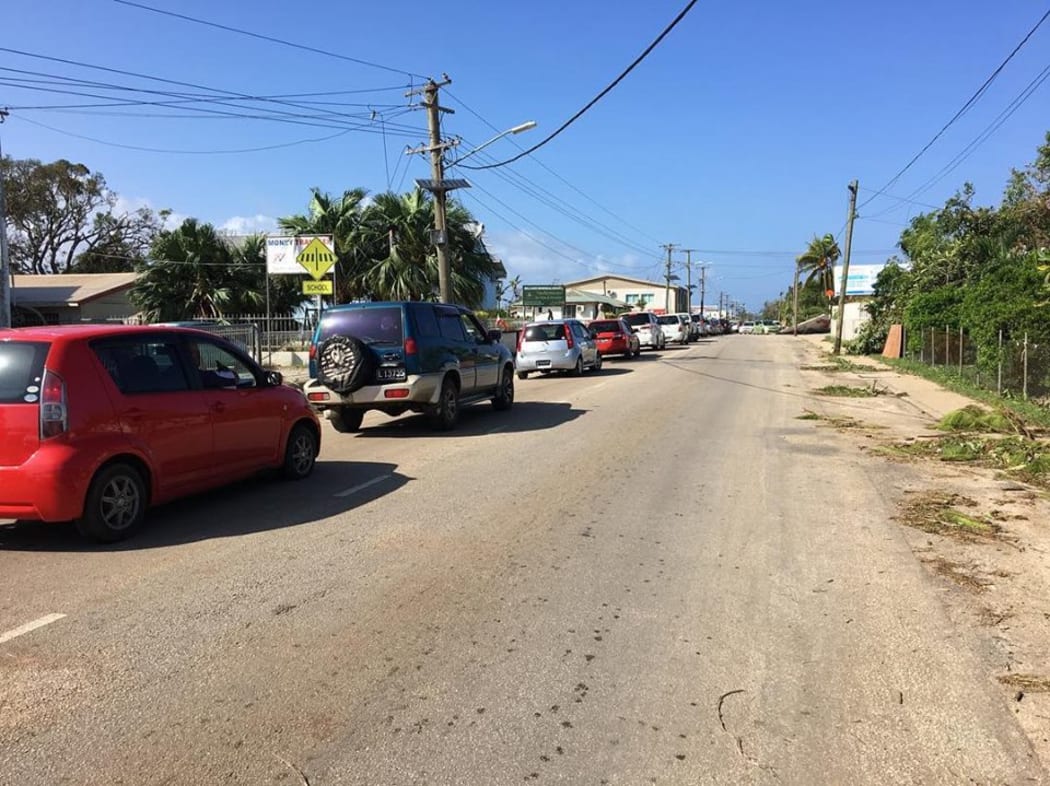 Cars lining up for fuel in Tonga's capital.