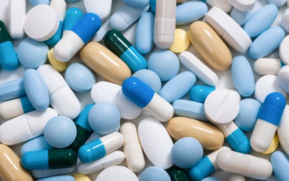 Heap of medicine pills.  Background made from colorful pills and capsules