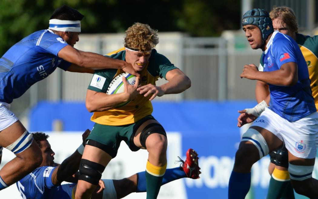 Australia challenges the Samoa defence at the World Rugby U20 Championship.