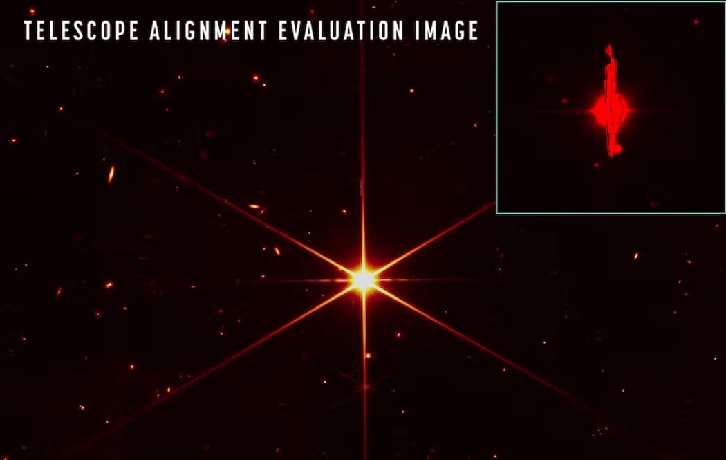 The first publicly released alignment image from the JWST (left). Astronomers jumped on this image to compare it to previous images of the same part of sky like that on the right from the Dark Energy Camera on Earth.