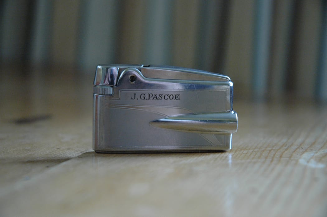 The engraved cigarette lighter that Jonathan Pascoe lost at Fox Glacier in 1967