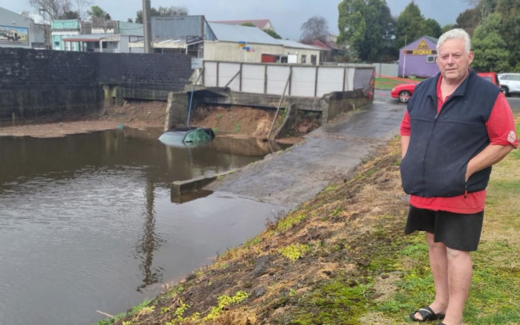 Eltham ENZCO process worker Phil Allen got a bit of a shock when he stopped to check out the flooded lot at the corner of Bridge and Stanners Streets.