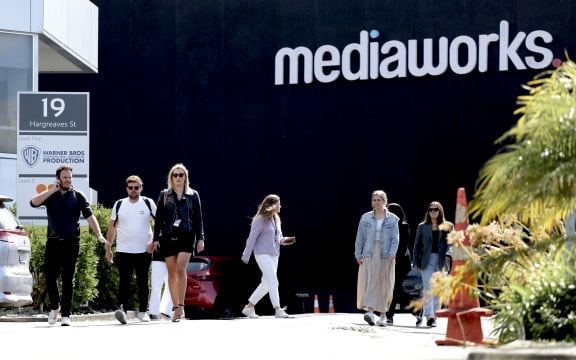 People leaving the the Mediaworks building.
