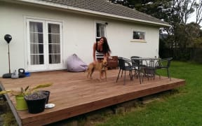 Katie Brown at home with Lily