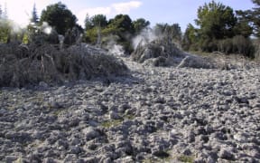 Erupted debris and mud soon after the 26 January 2001 hydrothermal eruption in Kuirau Park, Rotorua. That eruption was of a similar scale to last week’s eruption at Biscuit Basin, Yellowstone