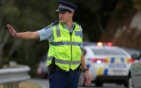 Police directing traffic.