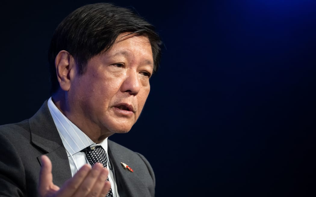 Philippine President Ferdinand Marcos Jr speaks during a session at the Congress centre during the World Economic Forum (WEF) annual meeting in Davos on January 18, 2023. (Photo by Fabrice COFFRINI / AFP)