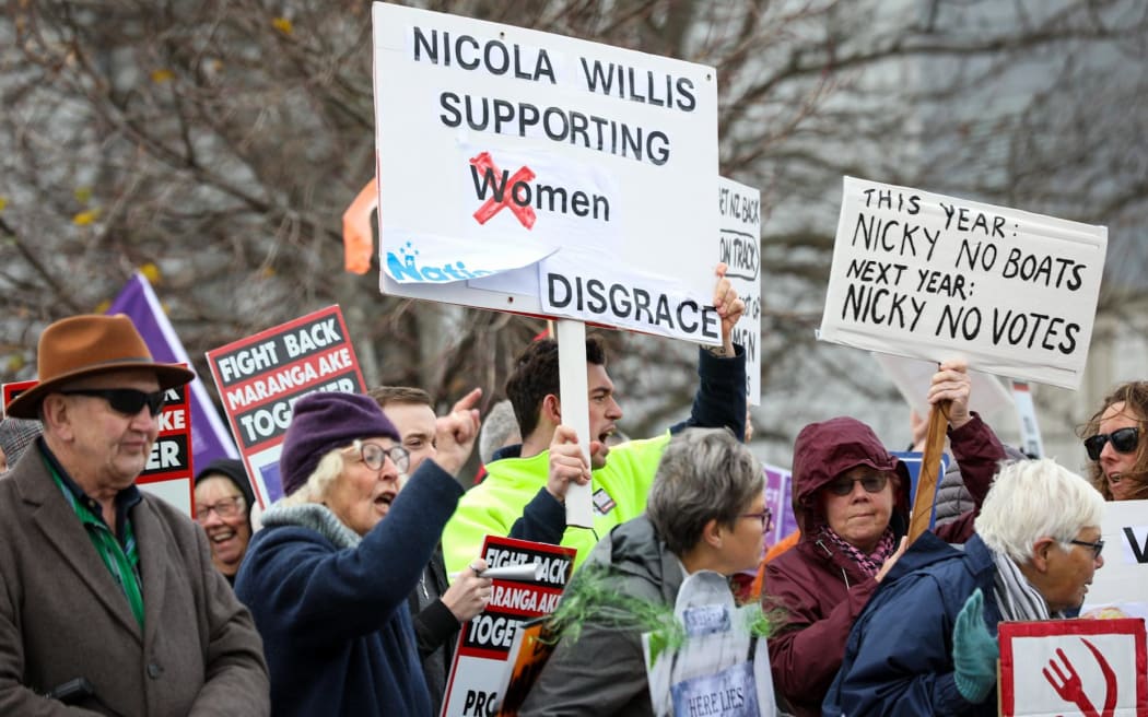 Christchurch protestors against pay-equity cuts in the government budget.