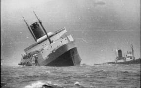 Ship Wahine sinking in Wellington Harbour.