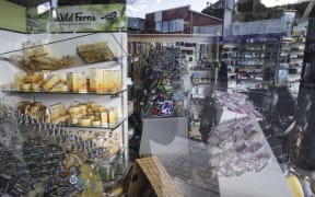 The main street of Kaikoura remains a ghost town, with most shops closed and merchandise everywhere.