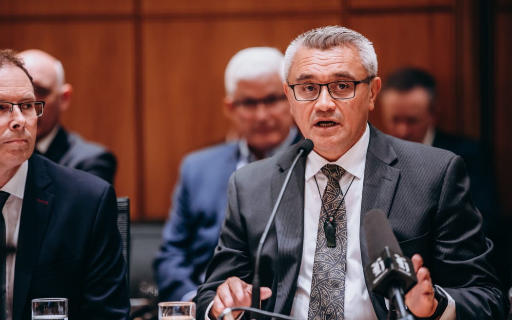 RNZ board chairman Dr Jim Mather, right, and chief executive Paul Thompson at the Economic Development, Science and Innovation select committee on Thursday 13 February.