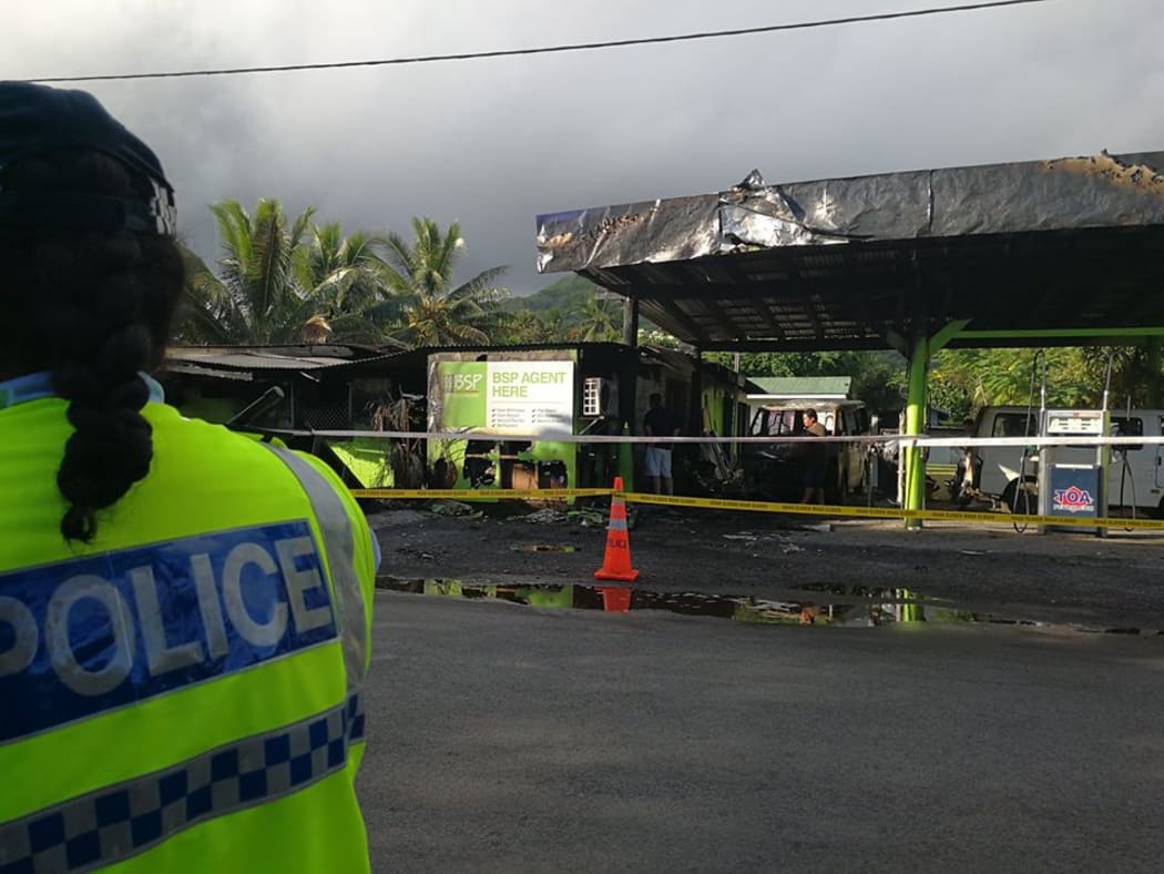 The burnt out Text Mart Store in Arorangi