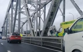 Truck crash on Auckland's Harbour Bridge.