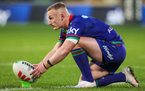 Tanah Boyd of the Warriors prepares to kick, One New Zealand Warriors v Wests Tigers.