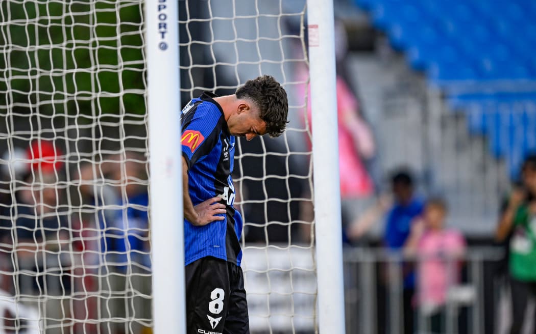 Luis Toomey dejected after the match, Auckland FC v Central Coast Mariners FC, Men’s A-League match at Go Media Stadium, Auckland.