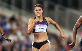 Zoe Hobbs of New Zealand during the Women's 100m Final at the 2022 Birmingham Commonwealth Games.