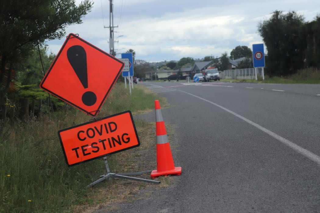 A Covid-19 testing road sign in Napier