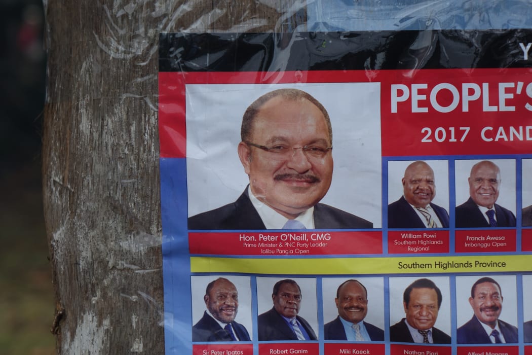 Election campaign poster for Papua New Guinea's People's National Congress Party, led by Peter O'Neill.