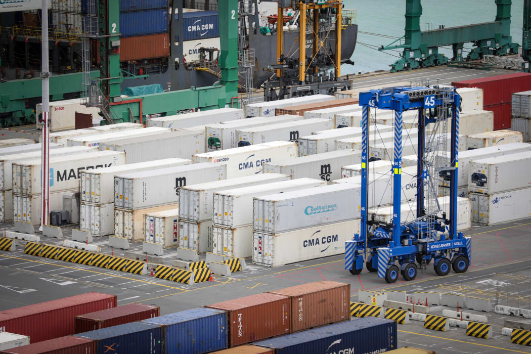 Containers being unloaded at Lyttelton Port