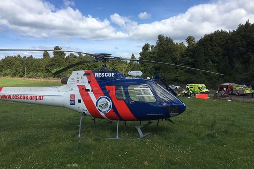 The BayTrust Rescue Helicopter at the scene of the accident yesterday.