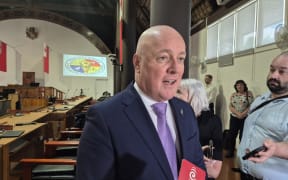 Prime Minister Christopher Luxon speaks to media in Tonga on 30 August 2024.