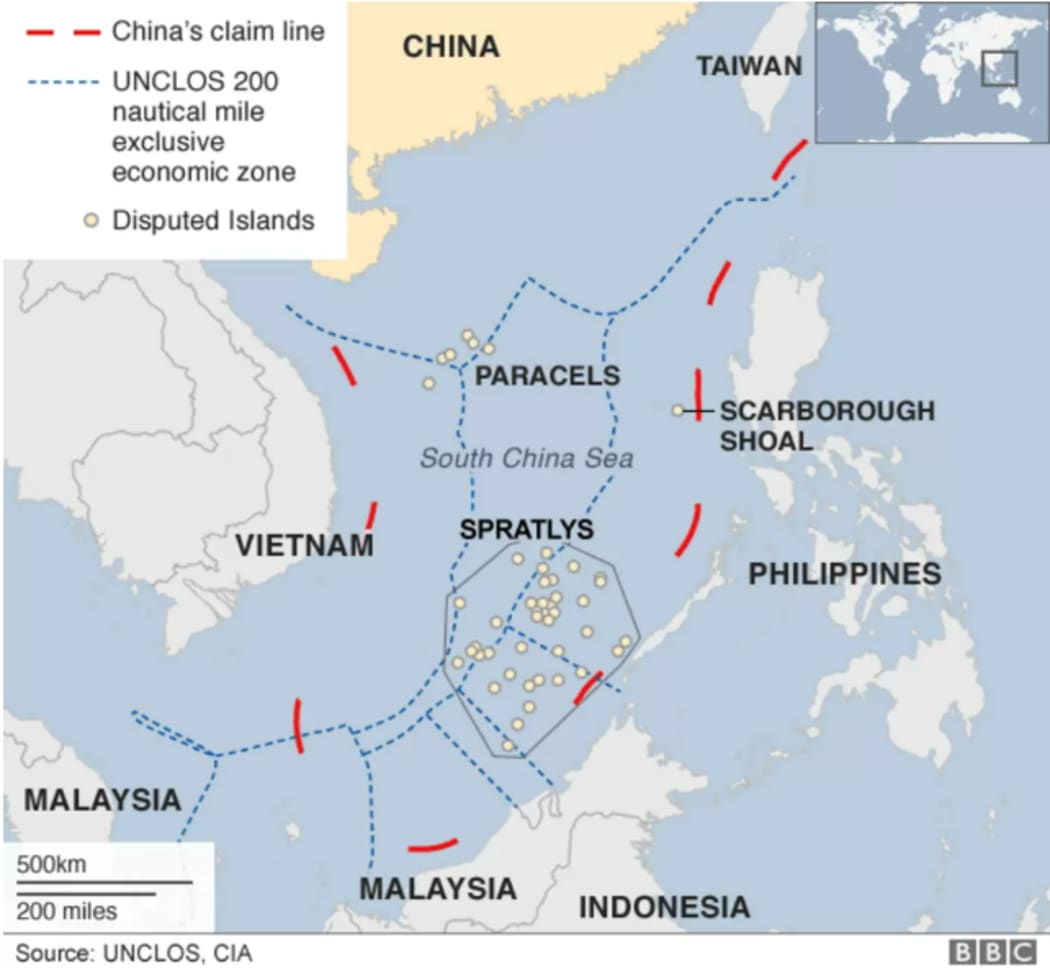 A BBC map of the South China Sea, showing the disputed areas.