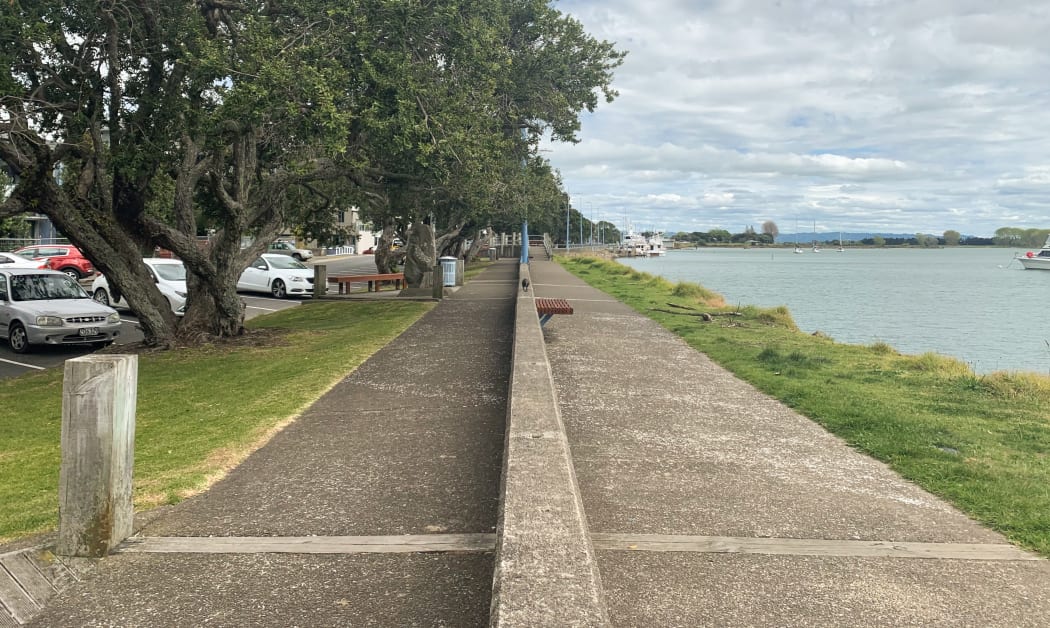 The floodwall which runs down the middle of the riverbank walkway on Whakatāne's Quay Street may be moved to the landward side and raised up to 850 mm.