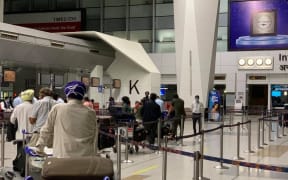 New Zealanders line up for the repatriation flight from New Delhi, India on 24 April, 2020.