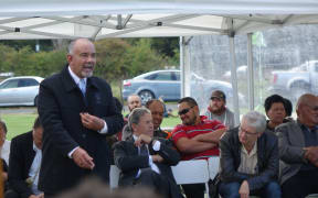 Minister of Maori Development Te Ururoa Flavell speaks at the tangi, at Northland's Otiria Marae.