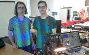 Lighting technician Kim Newall and Tony Stamp