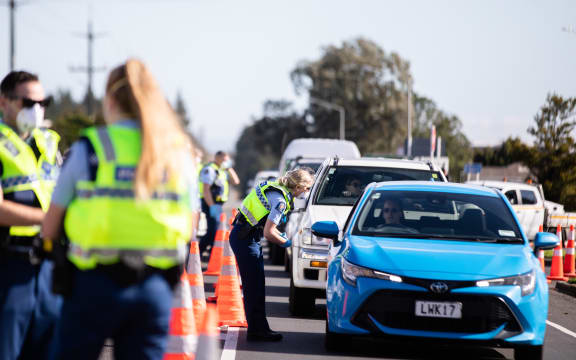 Police road block in Bombay, Auckland - level 3 in on 12 August
