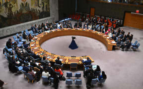 The United Nations Security Council meets on the situation in the Middle East, including the Palestinian question, at the UN headquarters in New York on March 25, 2024. After more than five months of war, the UN Security Council for the first time passed a resolution calling for an immediate ceasefire in Gaza. The United States, Israel's ally which vetoed previous drafts, abstained. (Photo by ANGELA WEISS / AFP)