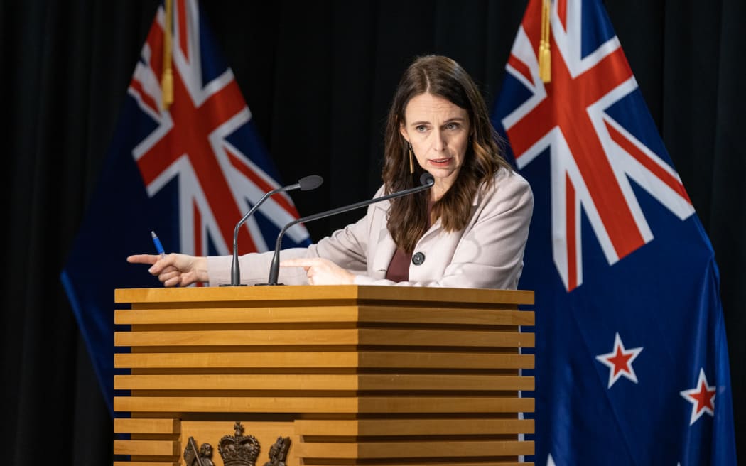 Prime Minister Jacinda Ardern answers questions during a special press conference for the Youth Press Gallery.