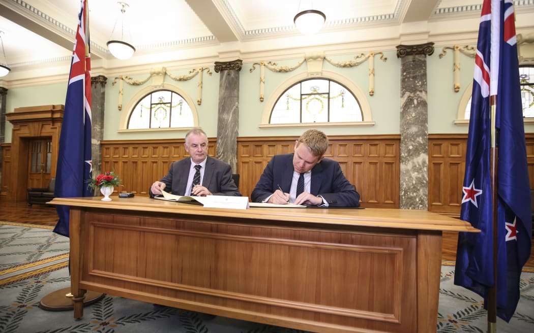 Condolence Book for the Christchurch Attacks. Trevor Mallard and Chris Hipkins.