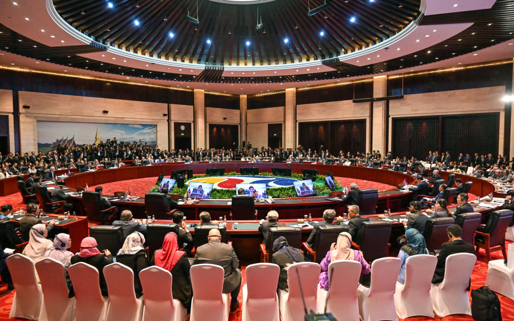 Attendees take part in the 19th East Asia Summit during the 44th and 45th Association of Southeast Asian Nations (ASEAN) Summits in Vientiane on October 11, 2024. (Photo by NHAC NGUYEN / AFP)