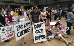 Marchers gather at Britomart at the start of the Auckland demonstration.