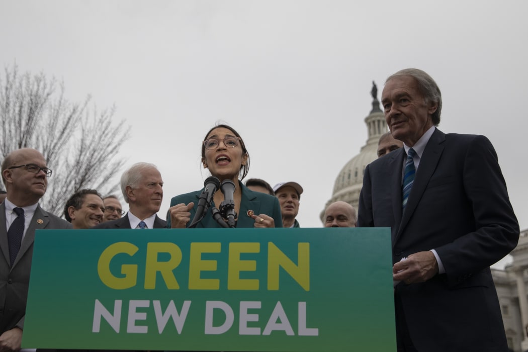 Representative Alexandria Ocasio-Cortez, Democrat of New York, speaks during a press conference to announce the "Green New Deal" held at the United States Capitol in Washington, DC on February 7, 2019.
