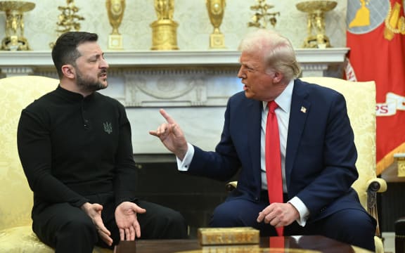 US President Donald Trump and Ukraine's President Volodymyr Zelensky meet in the Oval Office of the White House in Washington, DC, February 28, 2025. Zelensky on February 28 told Trump there should be "no compromises" with Russian President Vladimir Putin as the parties negotiate to end the war after Moscow's invasion. (Photo by SAUL LOEB / AFP)