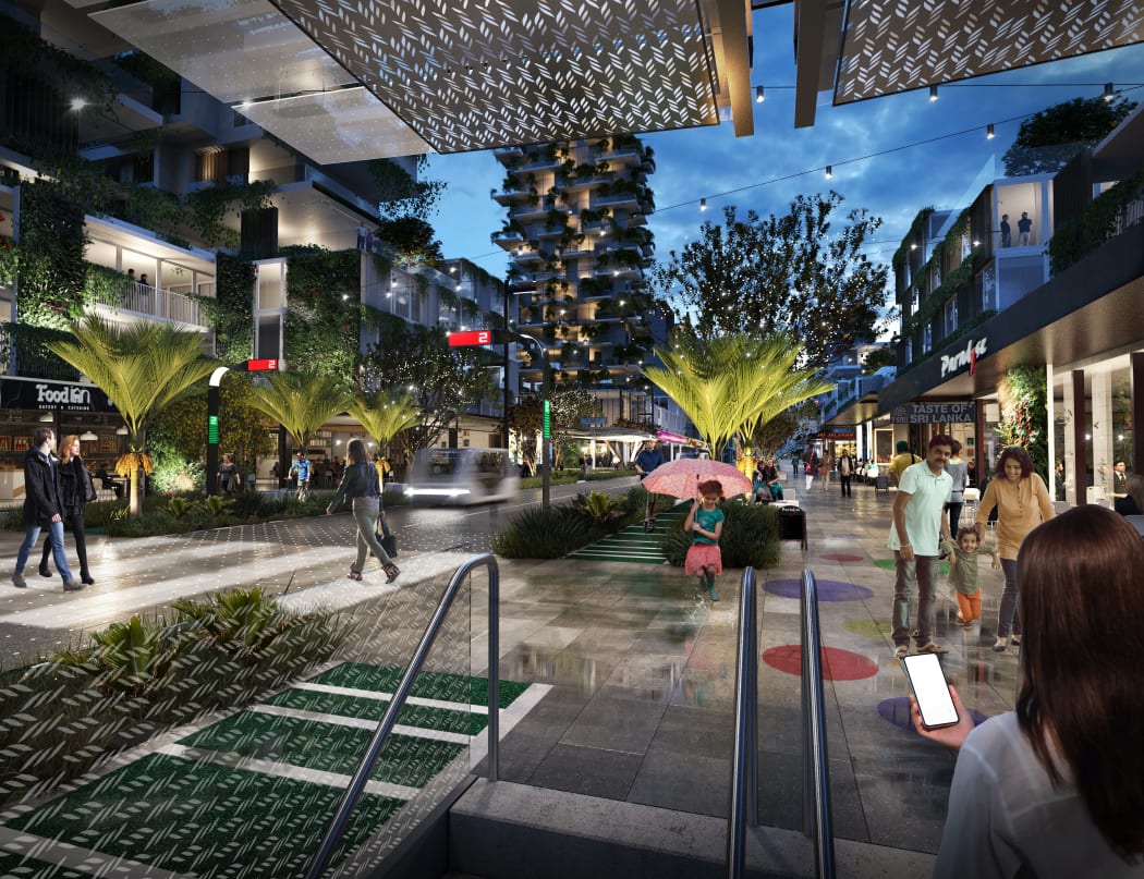 An artist visualisation of the Sandringham light rail station.
