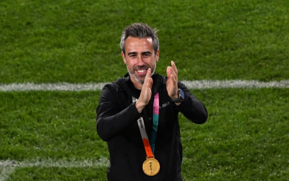Spain's head coach Jorge Vilda applauds the crowd after his side won the Australia and New Zealand 2023 Women's World Cup final football match between Spain and England at Stadium Australia in Sydney on August 20, 2023.