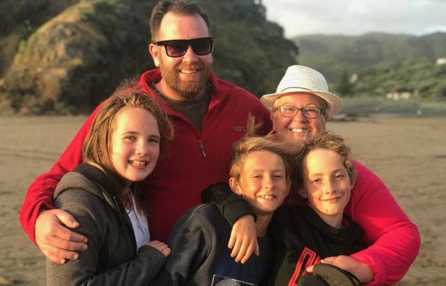 Young bus crash victim Hannah Francis with her family - her dad Matthew, step-mum Christina and step-brothers Joshua (left) and Caleb (right).