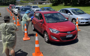 Anxious locals queue for nasal swabs in Bell Block.