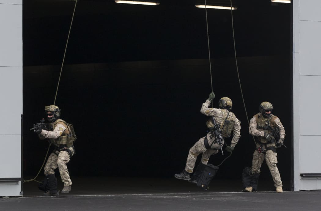 Members of the SAS carry out a demonstration at the new NZDF battle training facility in Papakura, Auckland.