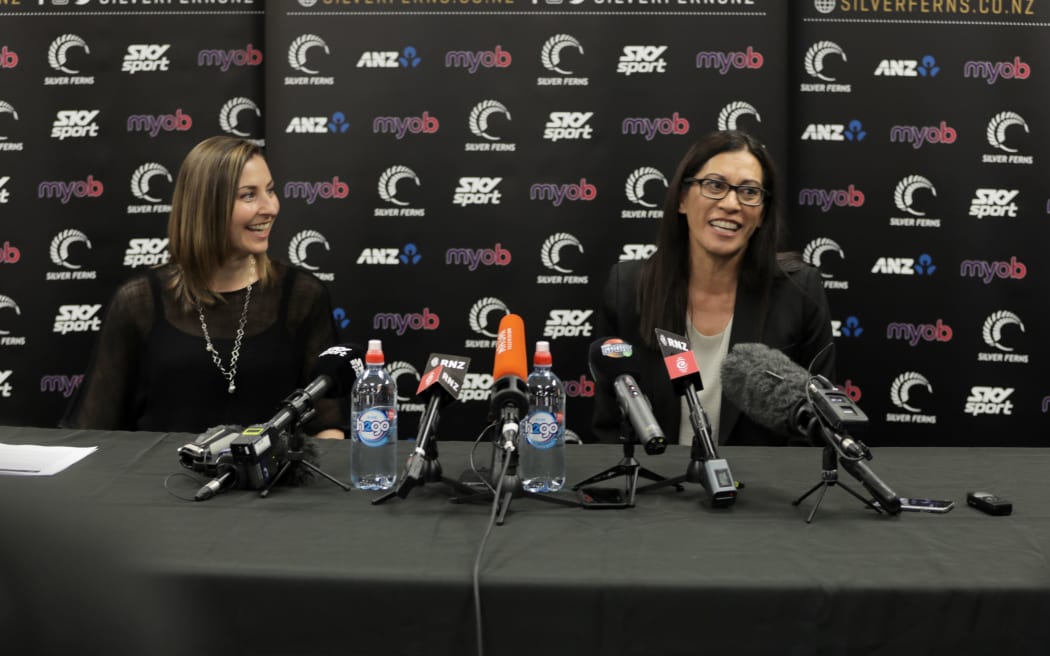 New Silver Ferns coach Noeline Taurua (right) sitting next to NZ Netball CEO Jennie Wyllie.