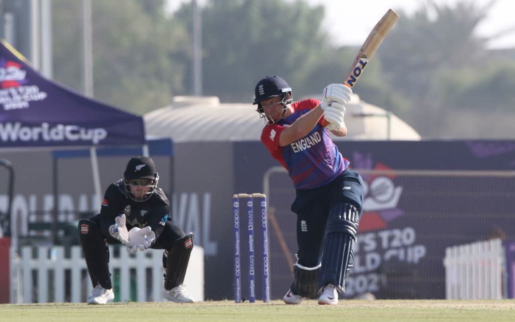 Jonny Bairstow of England plays a shot during the Twenty20 cricket international warm up match ahead of the ICC T20 World Cup at Abu Dhabi  in UAE
