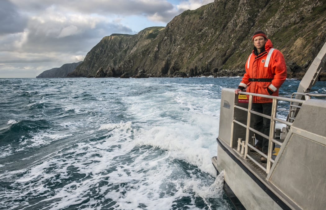 NIWA marine geologist Geoffroy Lamarche on board the research vessel Ikatere.