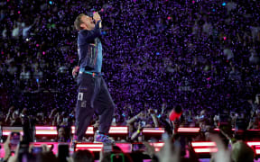 Chris Martin of Coldplay performs on a stop of the band's Music of the Spheres world tour on June 6 in Las Vegas, Nevada.