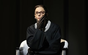 Heather Mitchell dressed as Ruth Bader Ginsburg for the one woman play RBG.