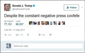 A tweet from US President Donald trump, reading "despite all the negative press covfefe"