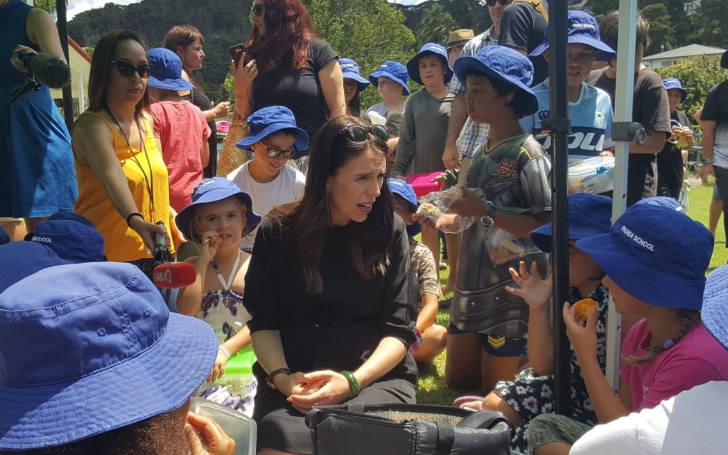 Prime Minister Jacinda Ardern has lunch at Paihia School.